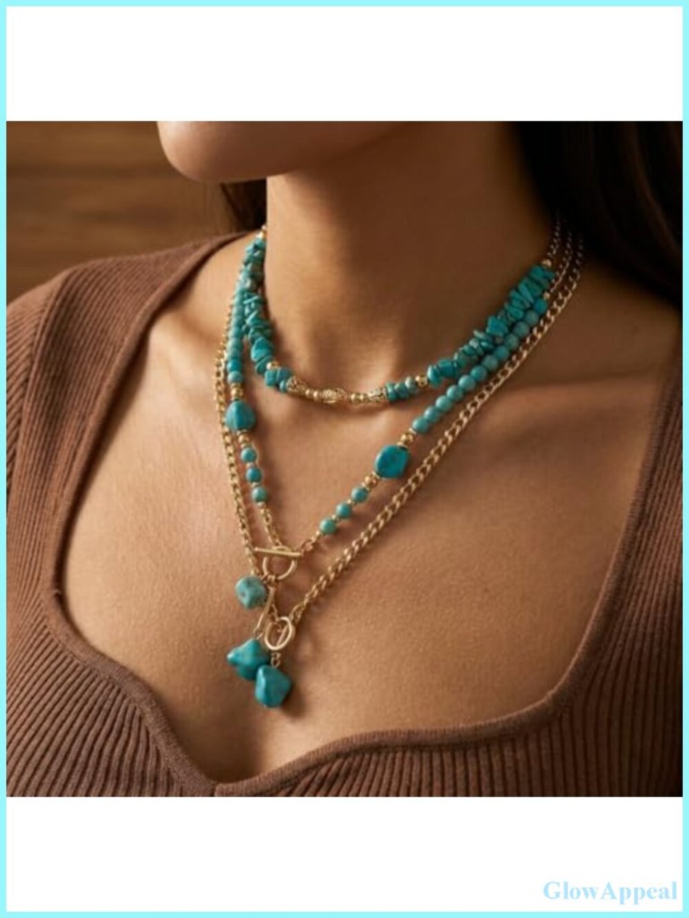 Bohemian Layered Necklace with Gold Tone Chains and Pendants